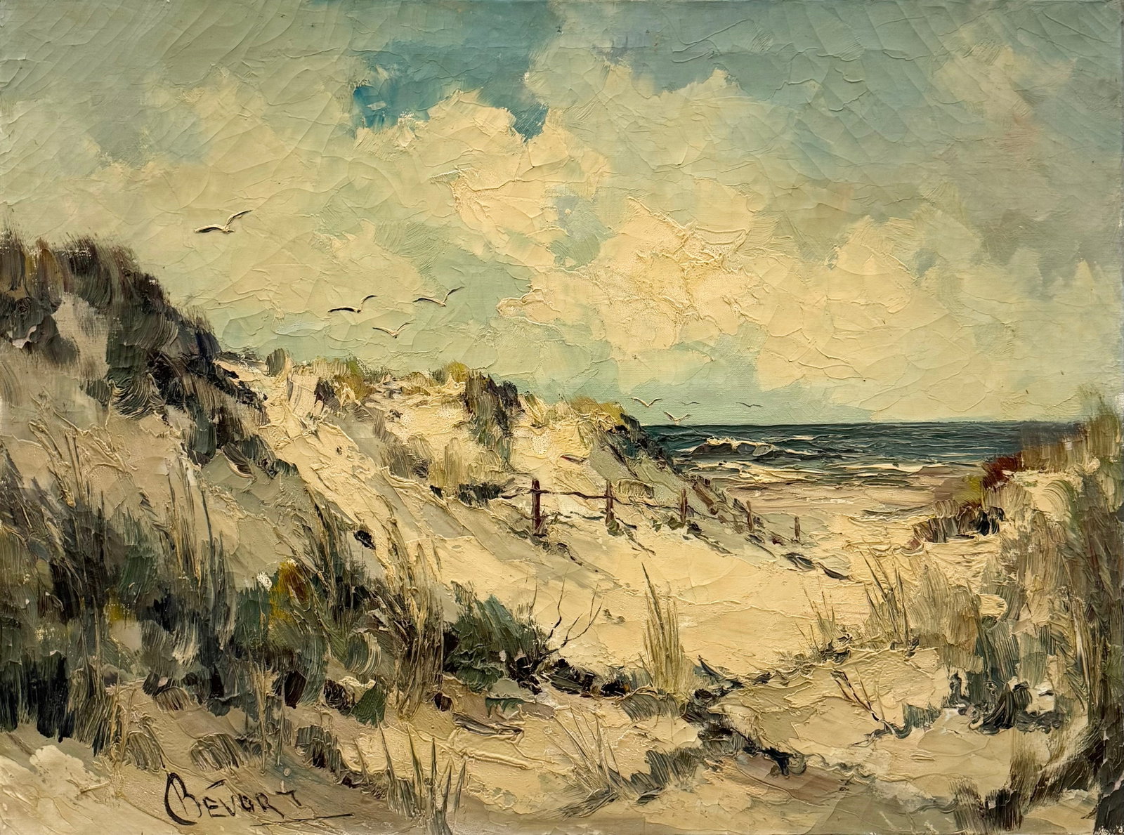 Jan Bevort (Dutch, 1917–1996) Beach Dunes Oil on Canvas: Oil painting on canvas 31 1/2 x 23 1/2 in