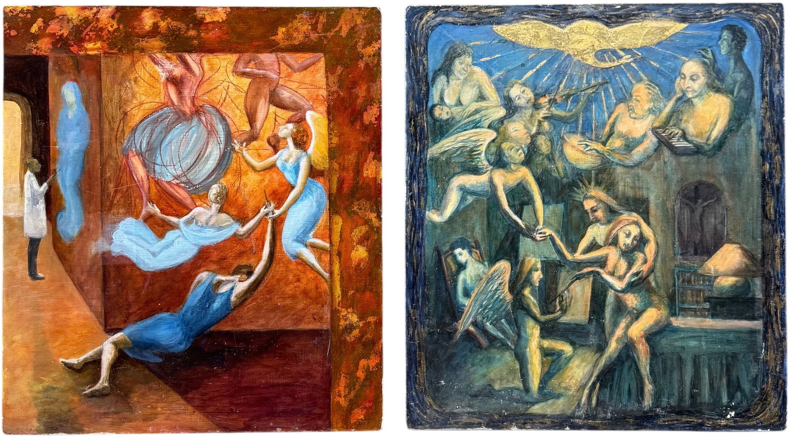 Pair of Surrealist Allegorical Mythological Narrative Paintings (1 of 2)
