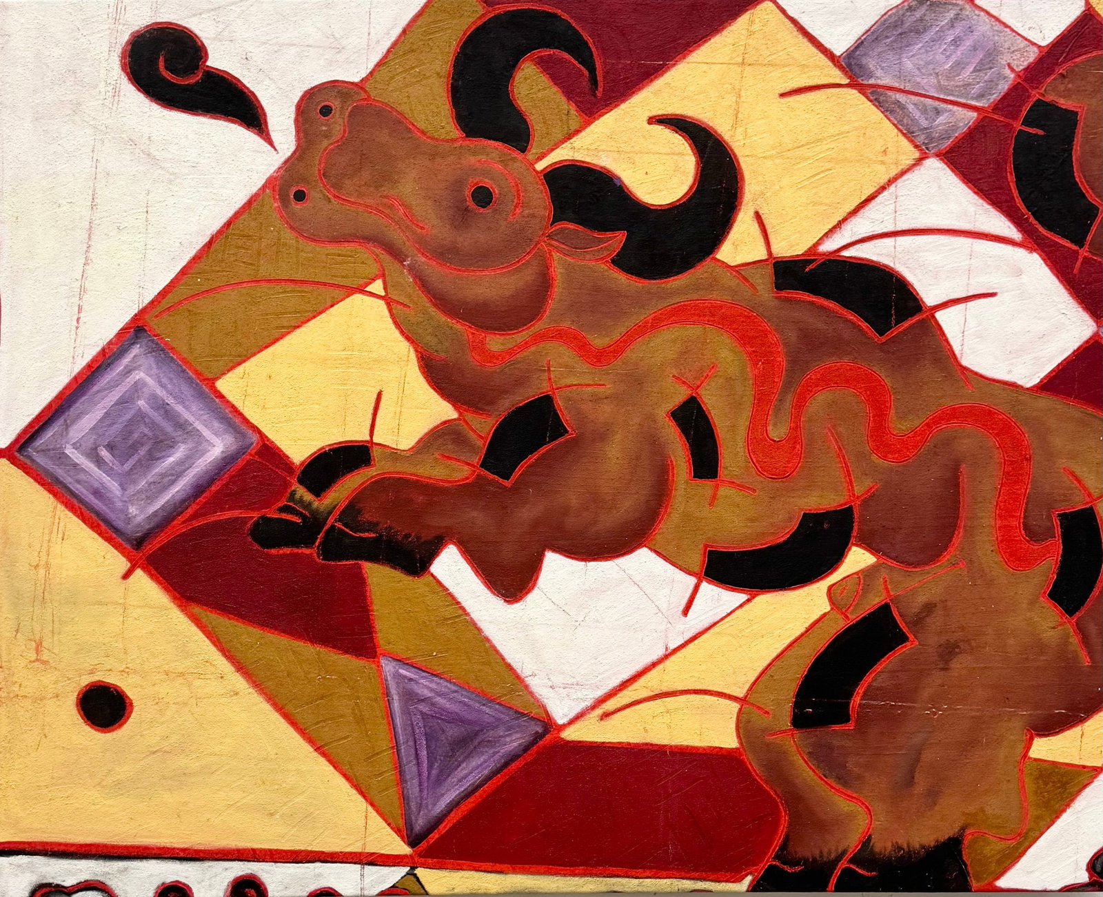 Ernesto Novelo (Mexican, b. 1980) Monumental Abstract Bull Oil Painting: Oil painting on canvas 60 x 48 in