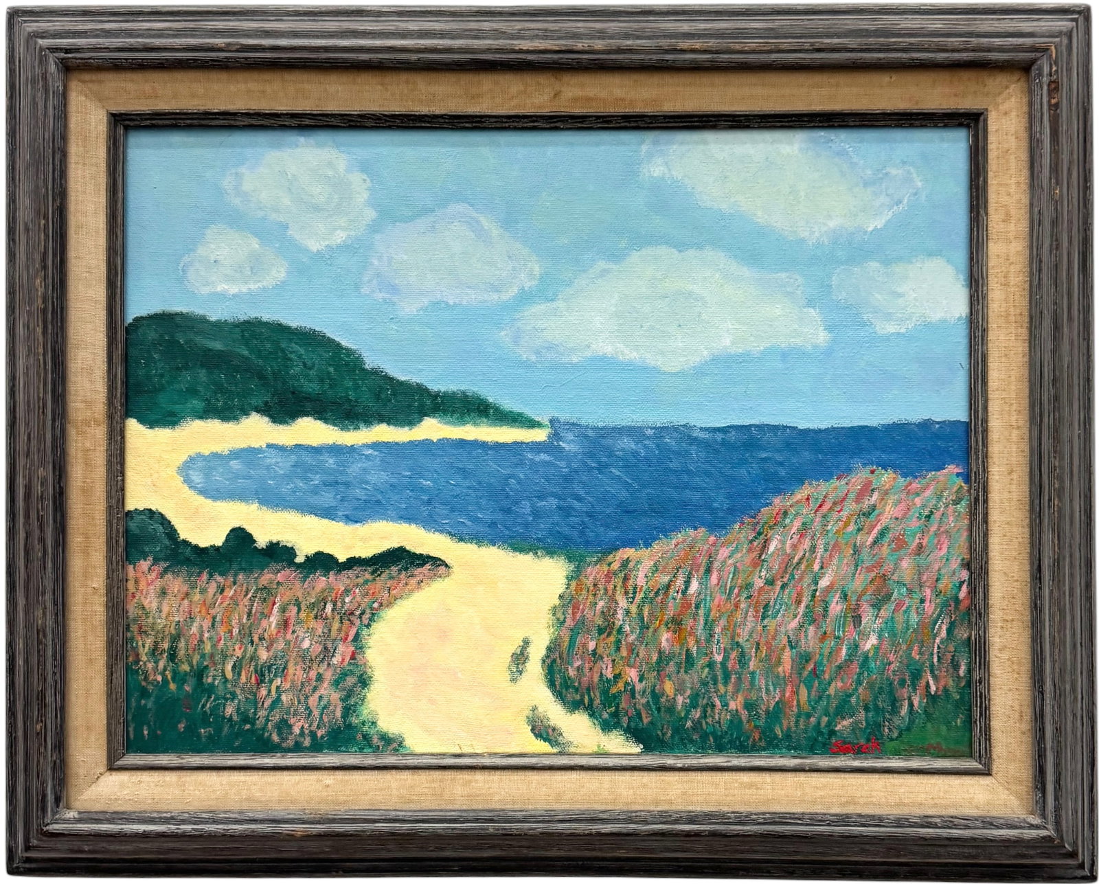 Vintage American Fauvist Coastal Landscape Signed Oil On Canvas (1 of 3)