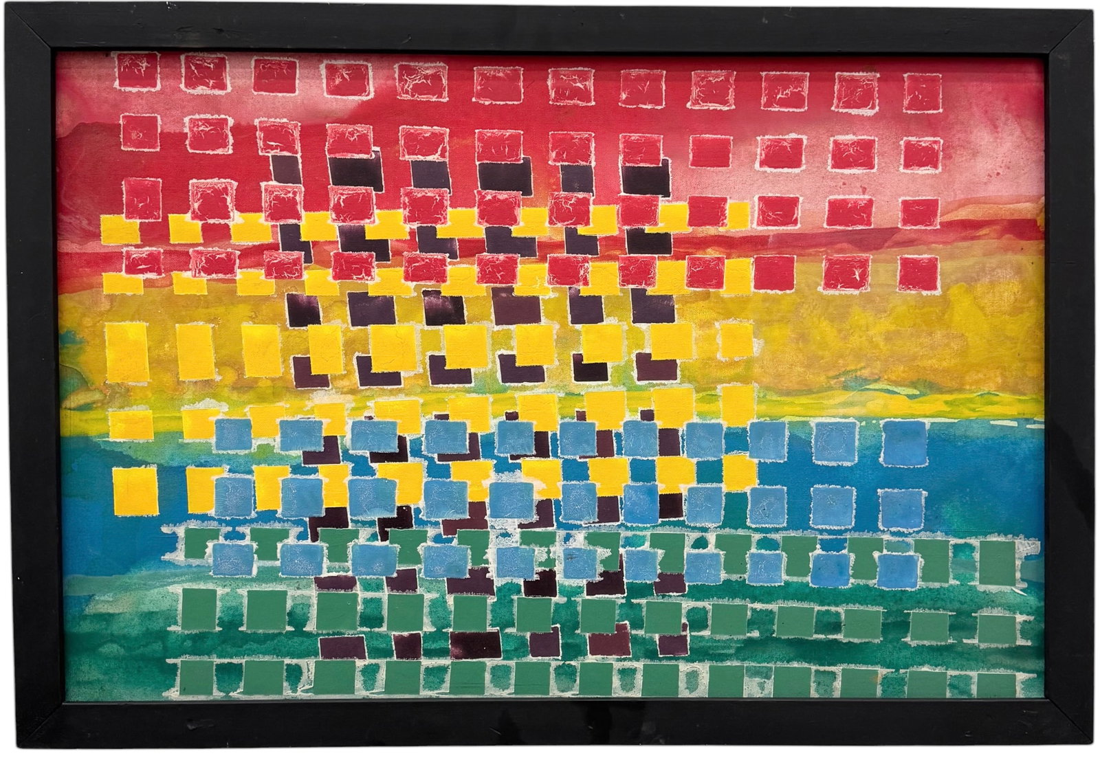 20th C. Mikel Dion Original Geometric Grid Abstract Oil Painting: Oil painting on canvas 36 x 24 in, 38 x 26 in (framed)