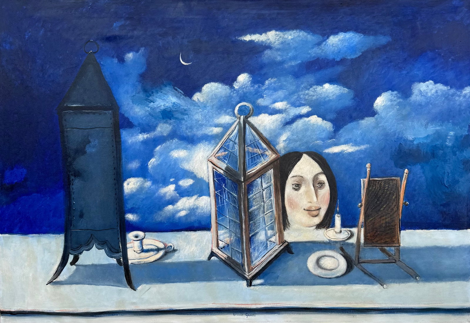 Bruno Grassi (Italian, b. 1957) Surrealist: Oil painting on canvas 39 1/2 x 27 1/2 in