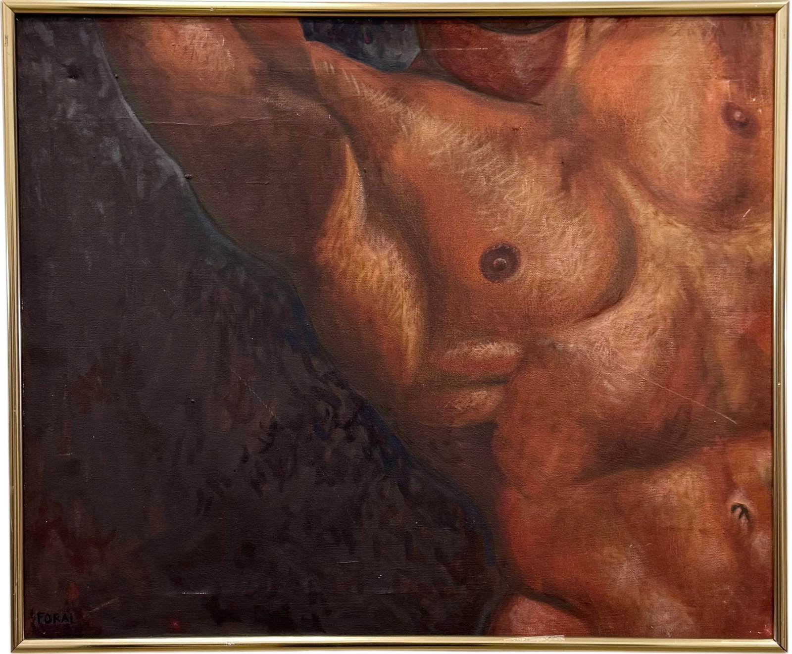 Thomas Foral (American, 1937–2003) Male Nude Torso, Bucks County PA Artist: Oil painting on canvas 24 x 20 in. Tom Foral (Thomas Foral) was a multifaceted American painter, scenic designer, and home furnishings artist whose works have been exhibited in over 40 venues across N