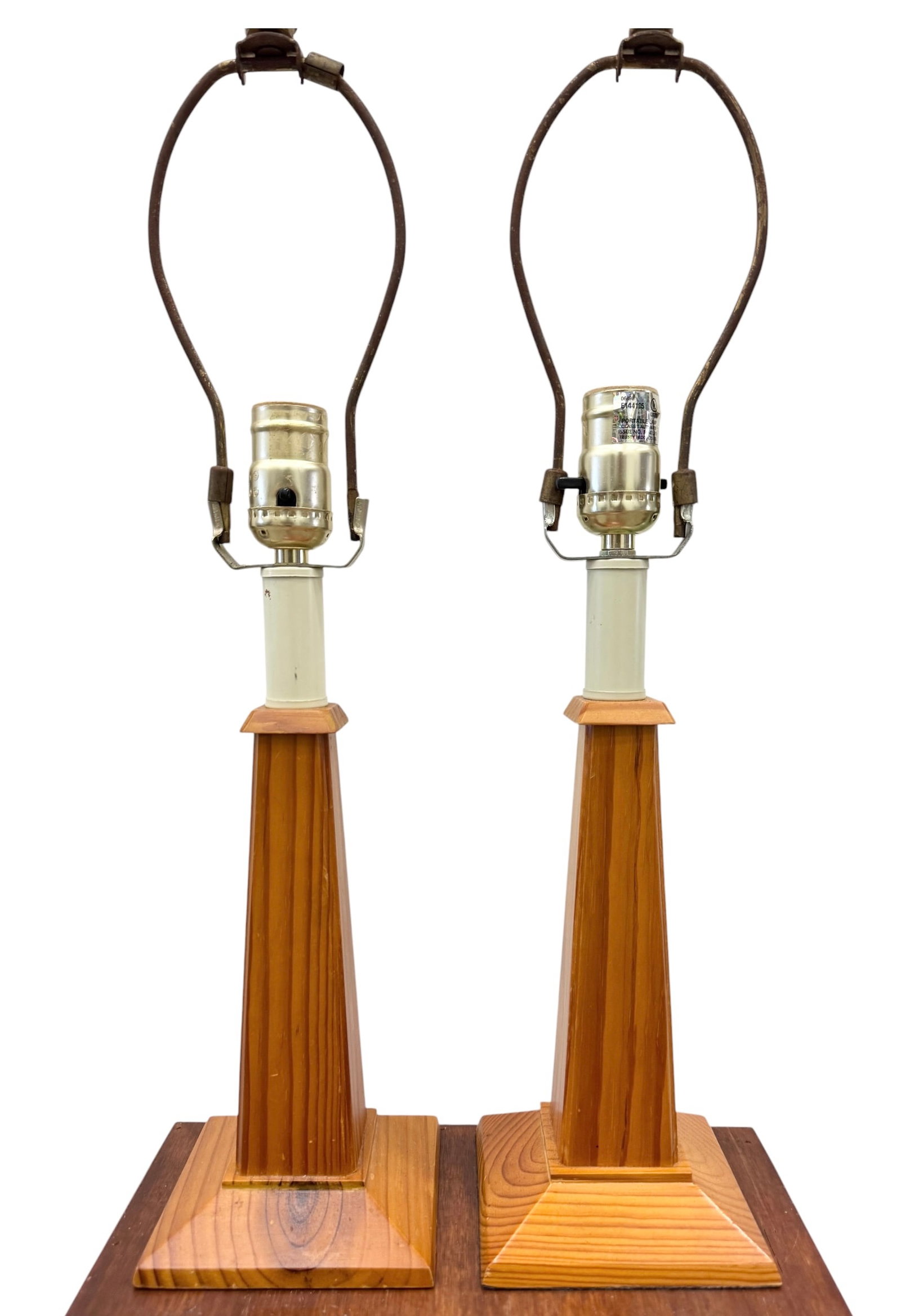 Pair Vintage Mid Century Modern Wood Obelisk Table Lamps MCM Scandinavian Style: 20 x 4 1/2 x 4 1/2 in