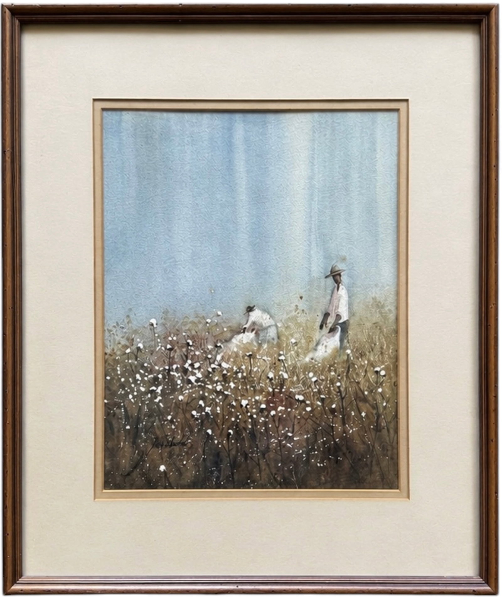 James "Jim" Dodd (American, 20th C.) Georgia Cotton Pickers: Watercolor on paper 20 x 17 in (framed)
