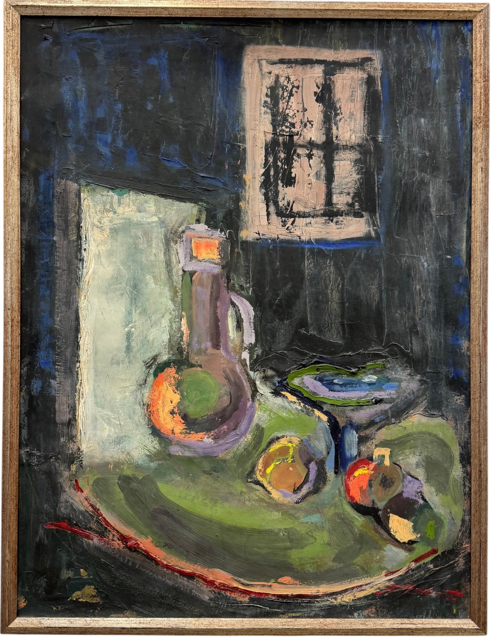 Mid-20th-Century Abstract Expressionist Still Life Painting On Canvas: Oil painting on canvas 30 x 22 1/2 in