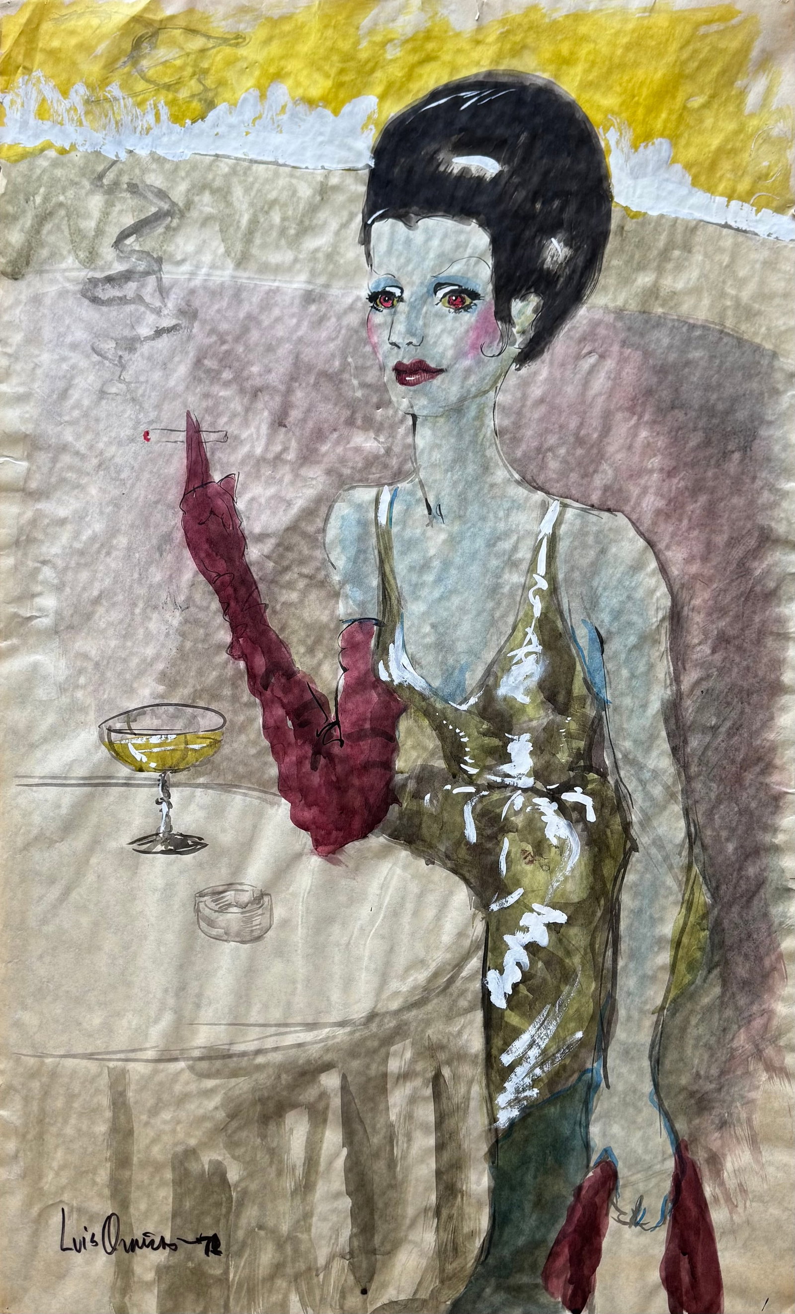 Luis Quiros (20th C.) 1974 Fashion Illustration Gouache (1 of 1)