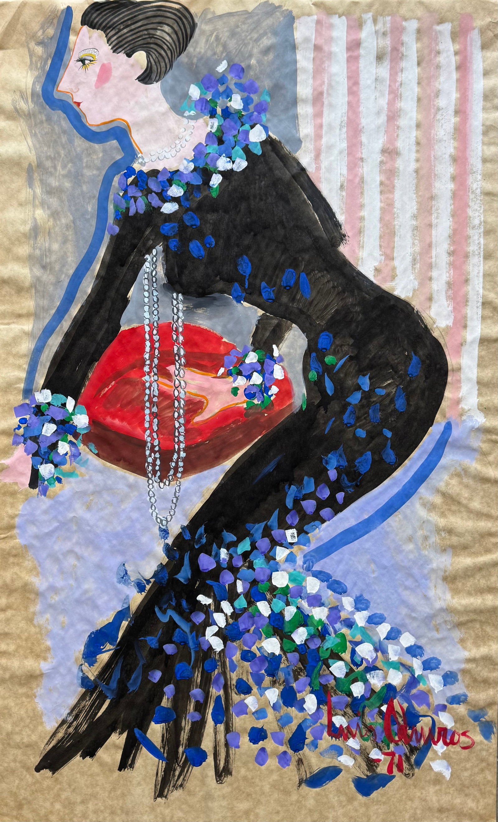 Luis Quiros (20th C.) 1974 Fashion Illustration Gouache (1 of 1)