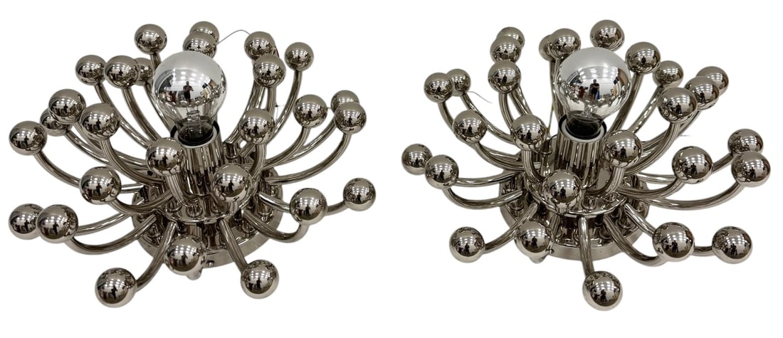 Pair Of Space Age Chrome Sputnik Chandeliers: 12 x 7 in (each)