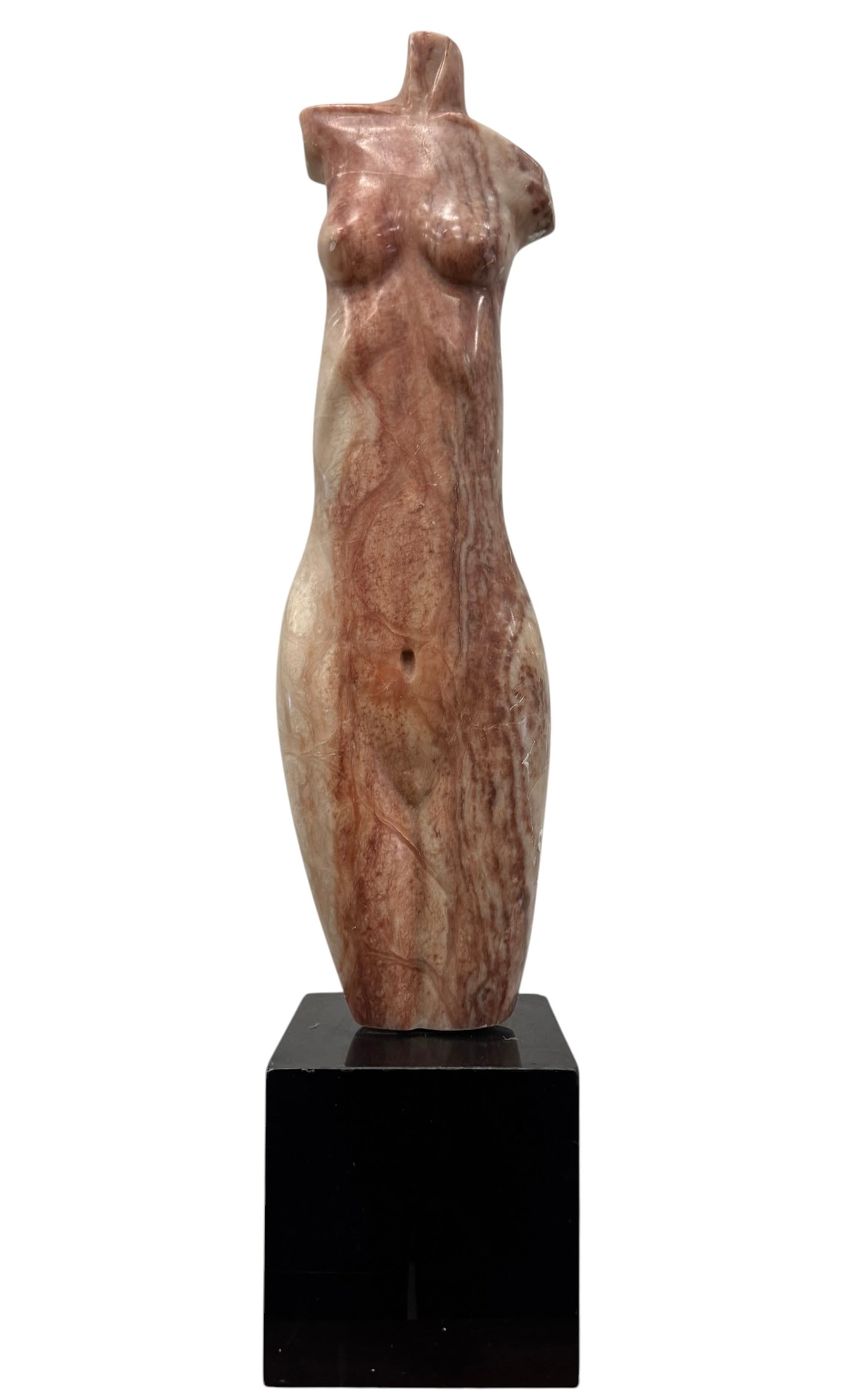 Mid-Century Modernist Carved Red Veined Marble Female Torso Sculpture: Size 29 x 6 x 6 in