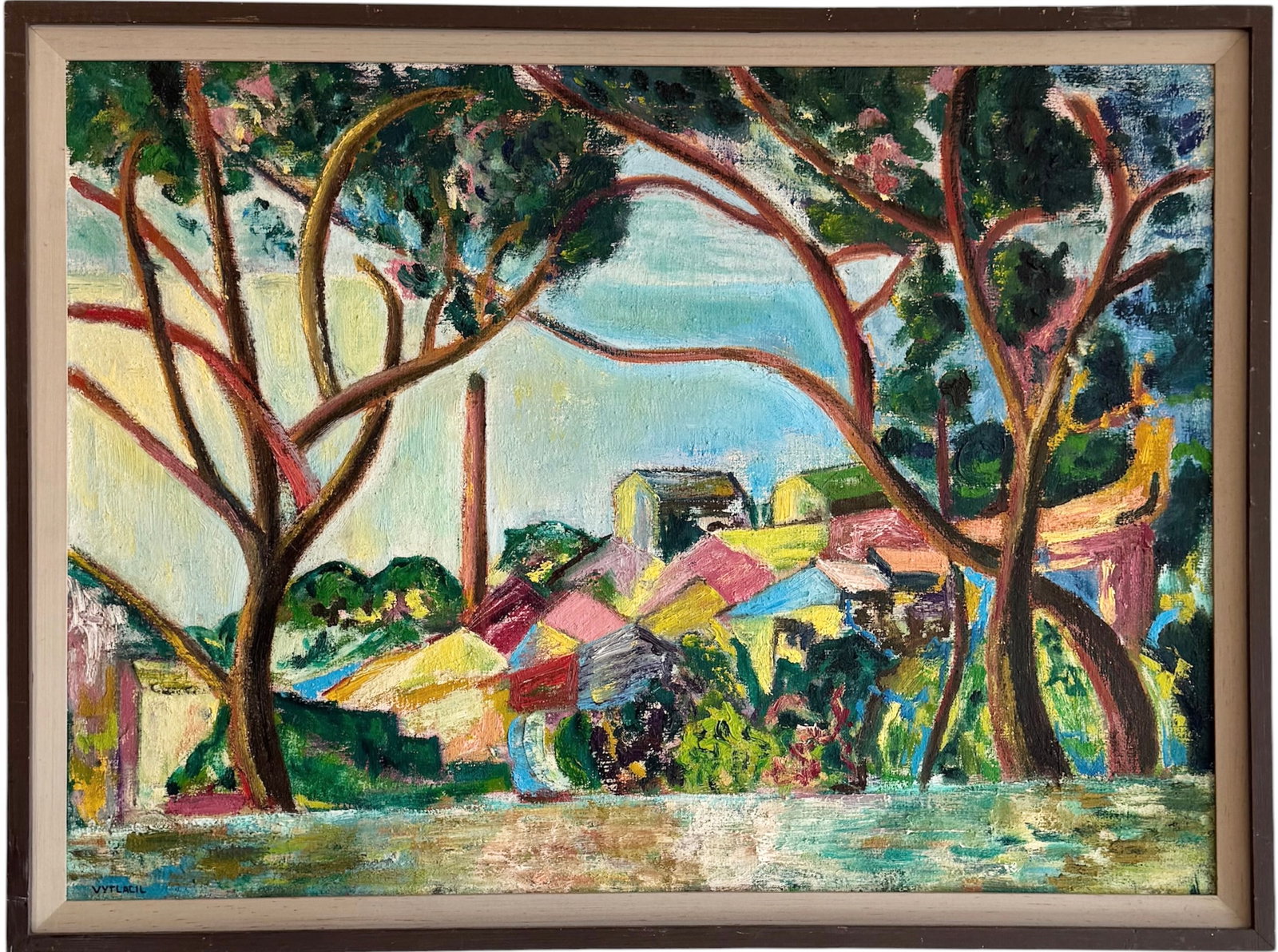 Vaclav Vytlacil (American, 1892-1984) Modernist Fauve Landscape: Oil painting on canvas 30 x 22 in, 33 x 25 in (framed). This was purchased out of a collection in Bucks County, PA.