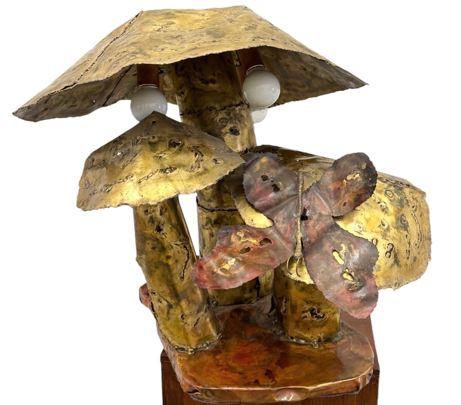 Mid-Century Modern Brutalist Brass & Copper Mushroom Signed Table Lamp 25" (1 of 5)