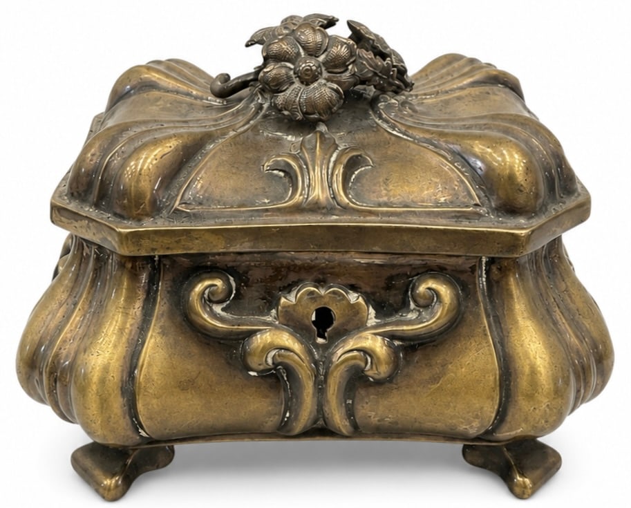 Antique Art Nouveau Silver Jewelry Casket Trinket Box 5" (306g) (1 of 5)