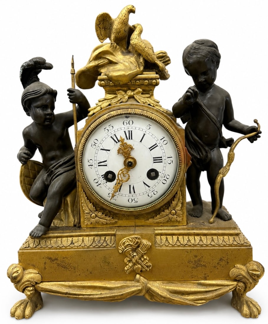19th C. French Louis XVI Style Gilt Bronze Figural Mantel Clock (1 of 4)