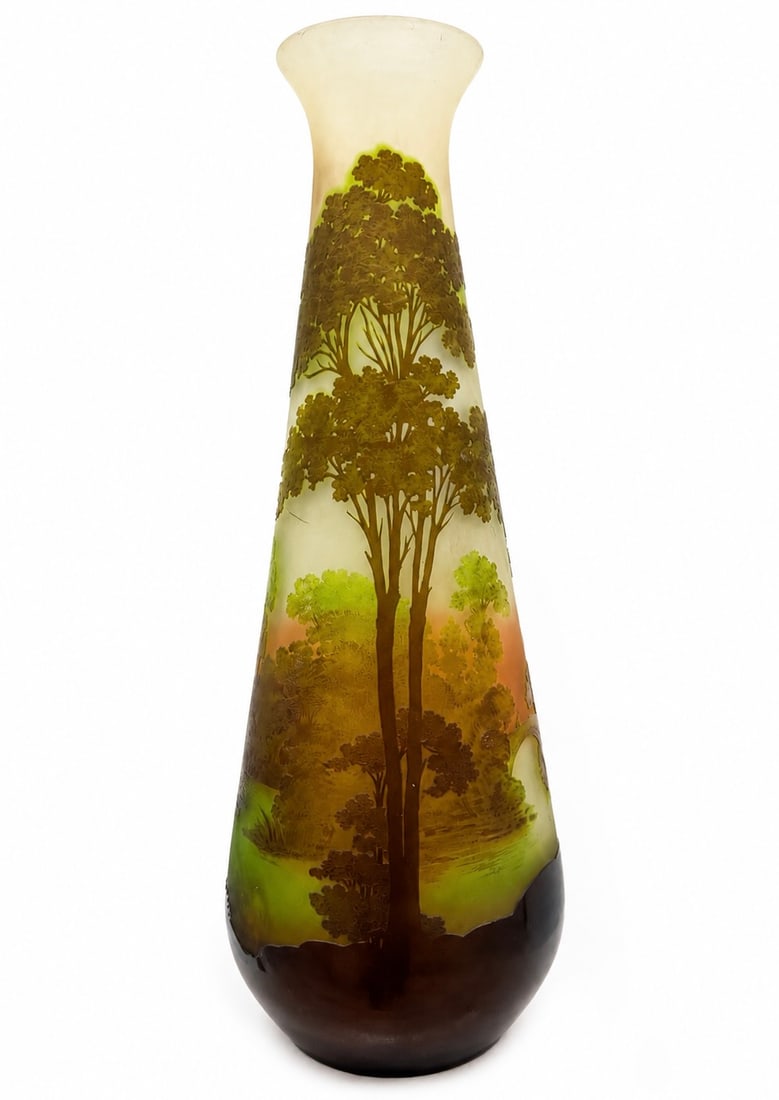 Large Galle Signed Cameo Glass Landscape Vase 19.75" (1 of 7)