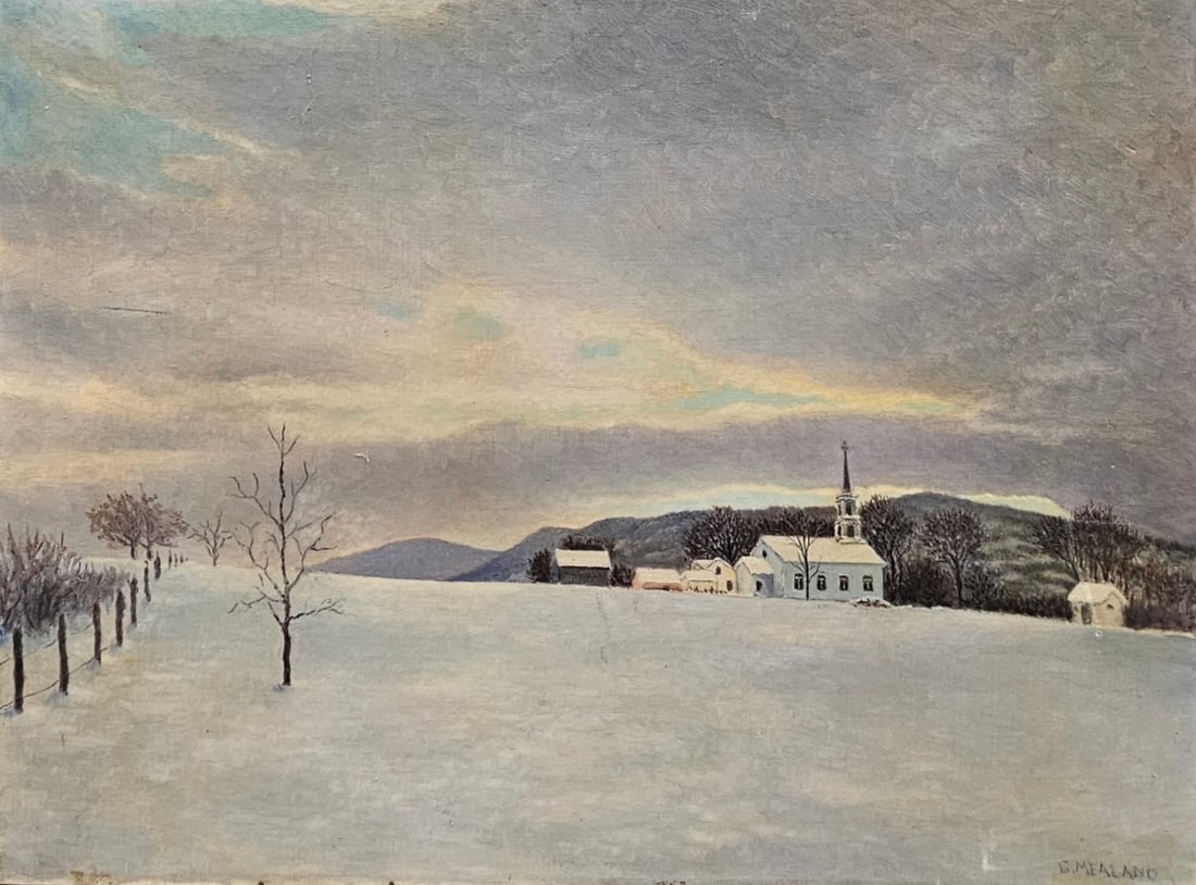 Sunday In Vermont, Snowy Landscape Signed Oil Painting On Board (1 of 3)