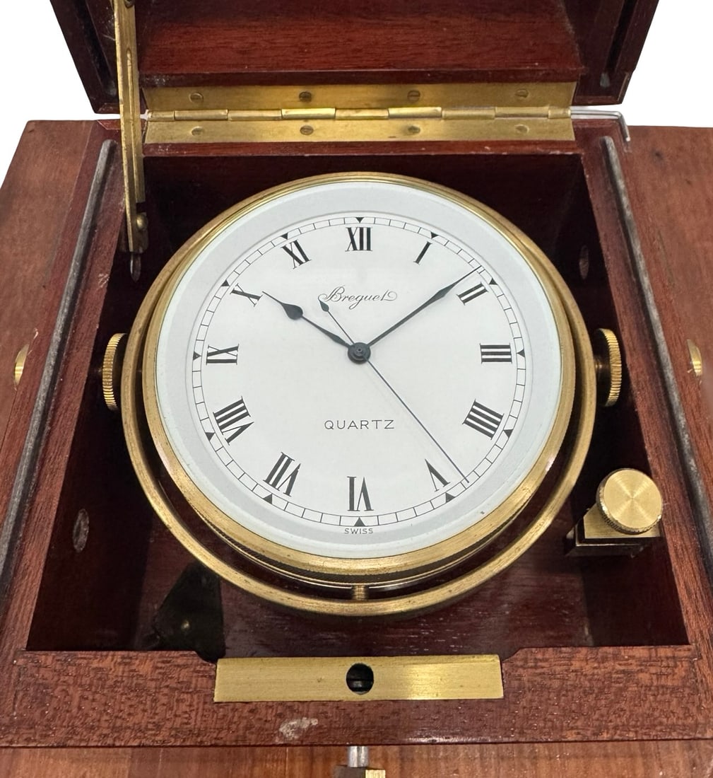Breguet Quartz Marine Chronometer / Deck Clock With Wooden Box - 2