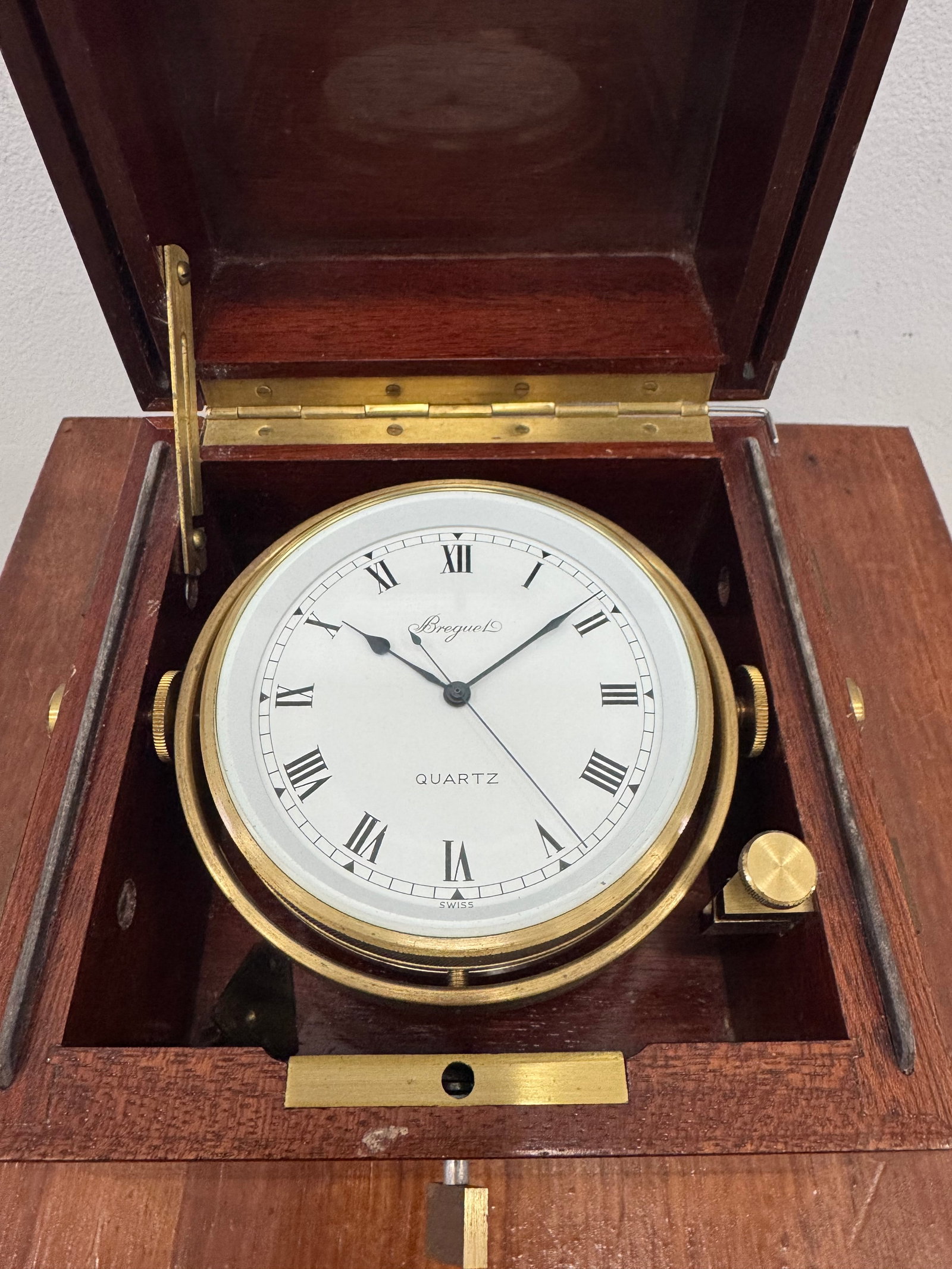 Breguet Quartz Marine Chronometer / Deck Clock With Wooden Box - 3