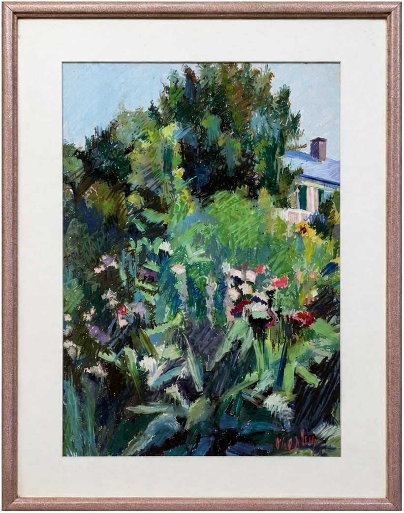 Jacqueline Chesley (American, 1929-2023) Impressionist, Cape May, NJ Artist: Pastel on paper 26 1/2 x 18 1/2 in, 35 x 27 in (framed). Jacqueline Chesley was a 20th-century American artist celebrated for her light-filled, Post-Impressionist landscapes and detailed interior scen