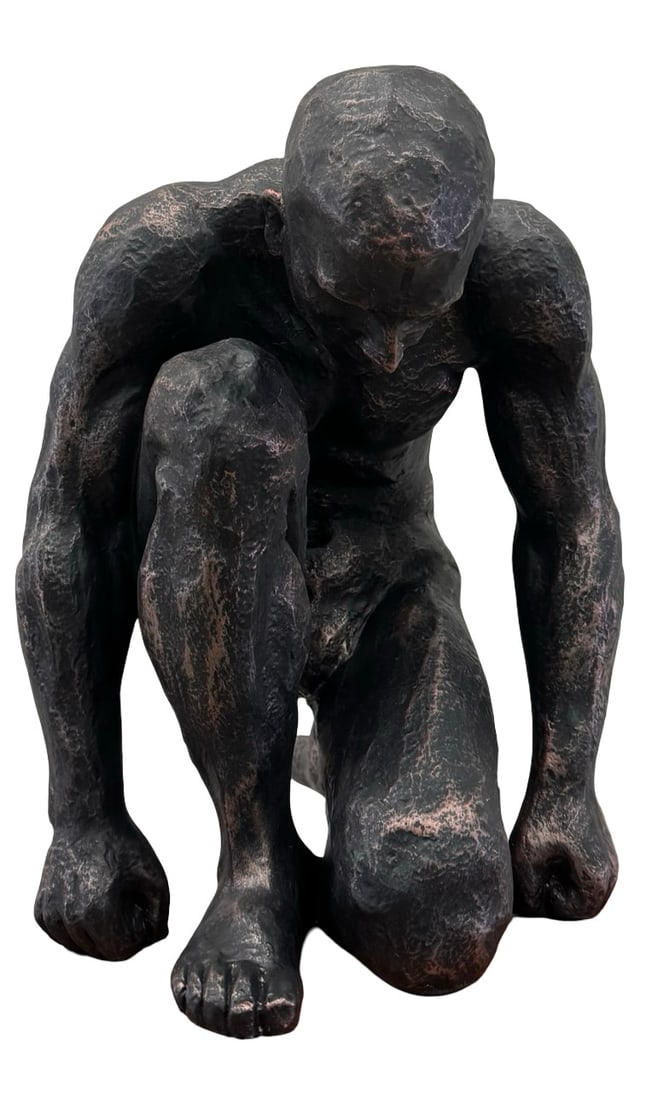 Large Contemporary Bronze-Patinated Composite Male Figure Sculpture 15": 15 x 14 x 11 in.