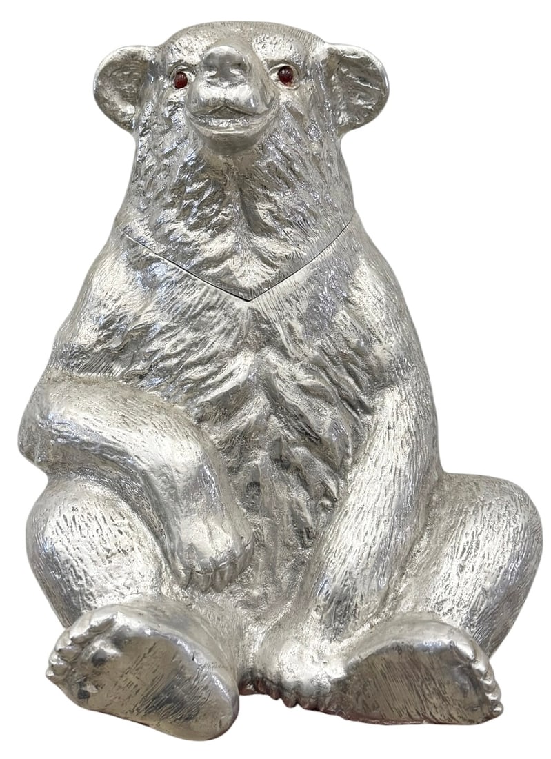 Vintage 1988 Arthur Court Aluminum Bear Wine Cooler Ice Bucket Carnelian Eyes: Signed on base 16 x 13 x 13 in