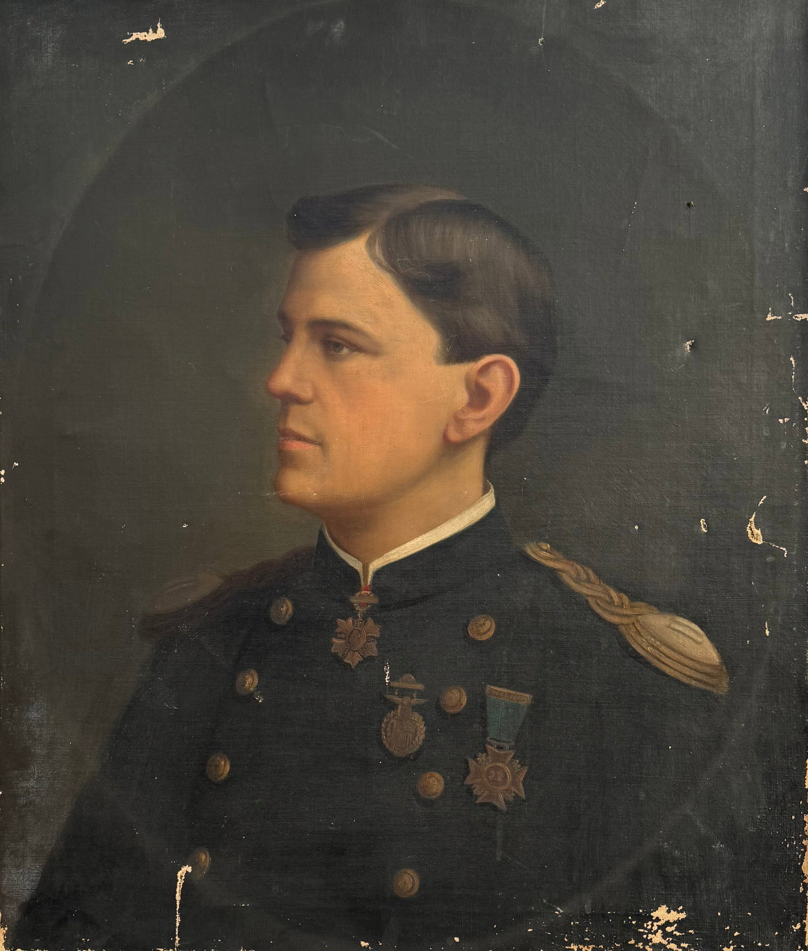 Charles Peterson, 1882, Portrait Of A Decorated Military Officer, Oil On Canvas: Oil painting on canvas 30 x 25 in. It very is possible this painting is by Charles Peterson 1837 Denmark - 1924 Auburn, New York - known for portraits.
