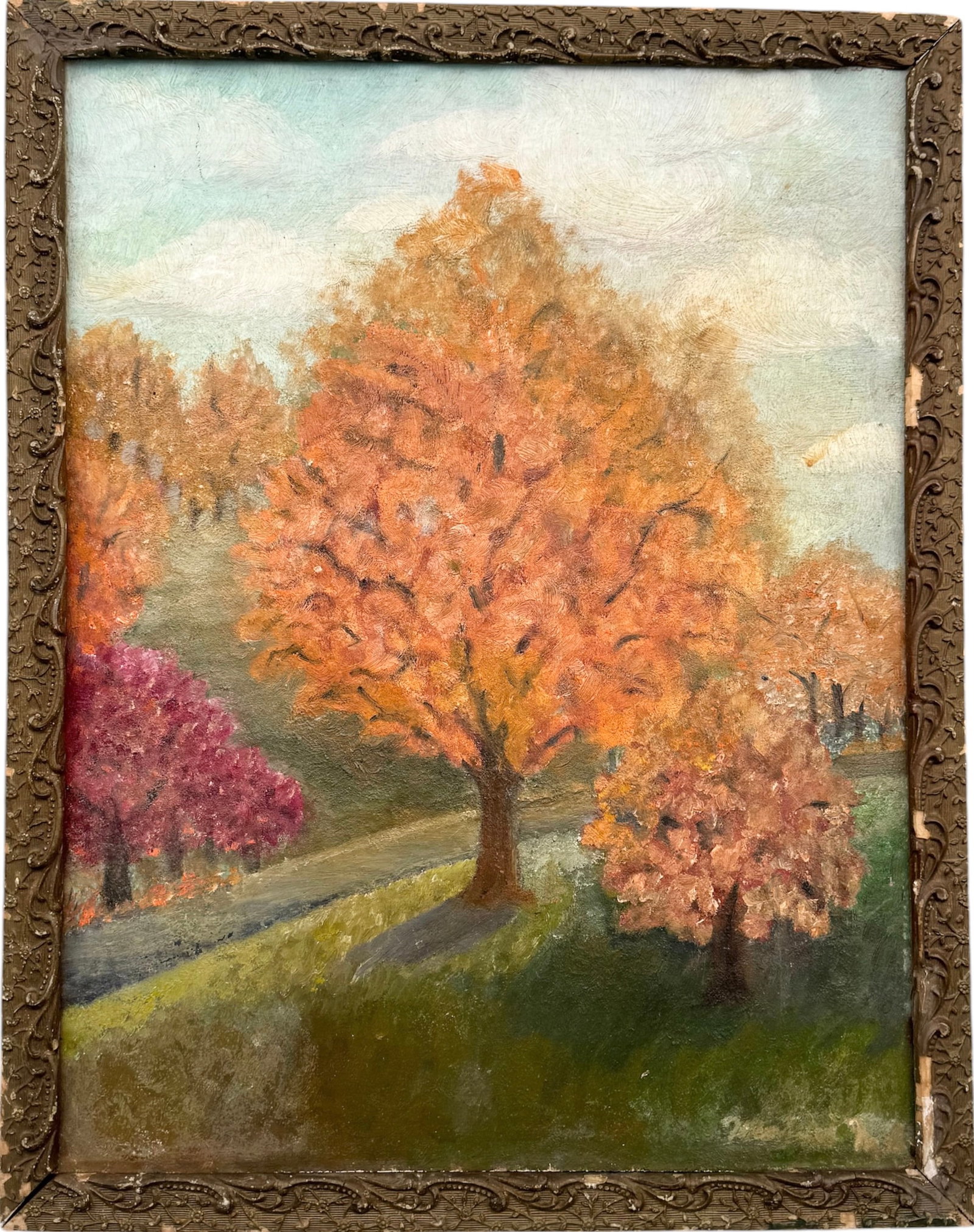 Early 20th C American School Impressionist Oil Painting On Board Illegible Signature (1 of 3)
