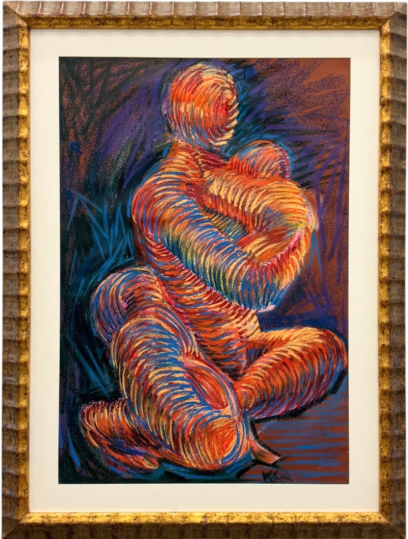 Contemporary Expressionist Biomorphic Abstract Pastel Signed: Pastel 31 1/2 x 21 1/2 in, 40 x 30 in (framed)