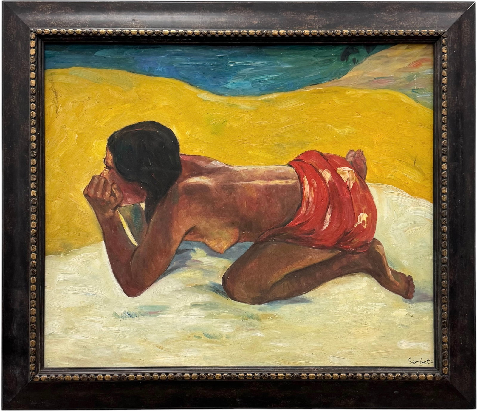 Nicely Framed Hand-Painted Oil Reproduction of Paul Gauguin’s Otahi, Signed (1 of 3)
