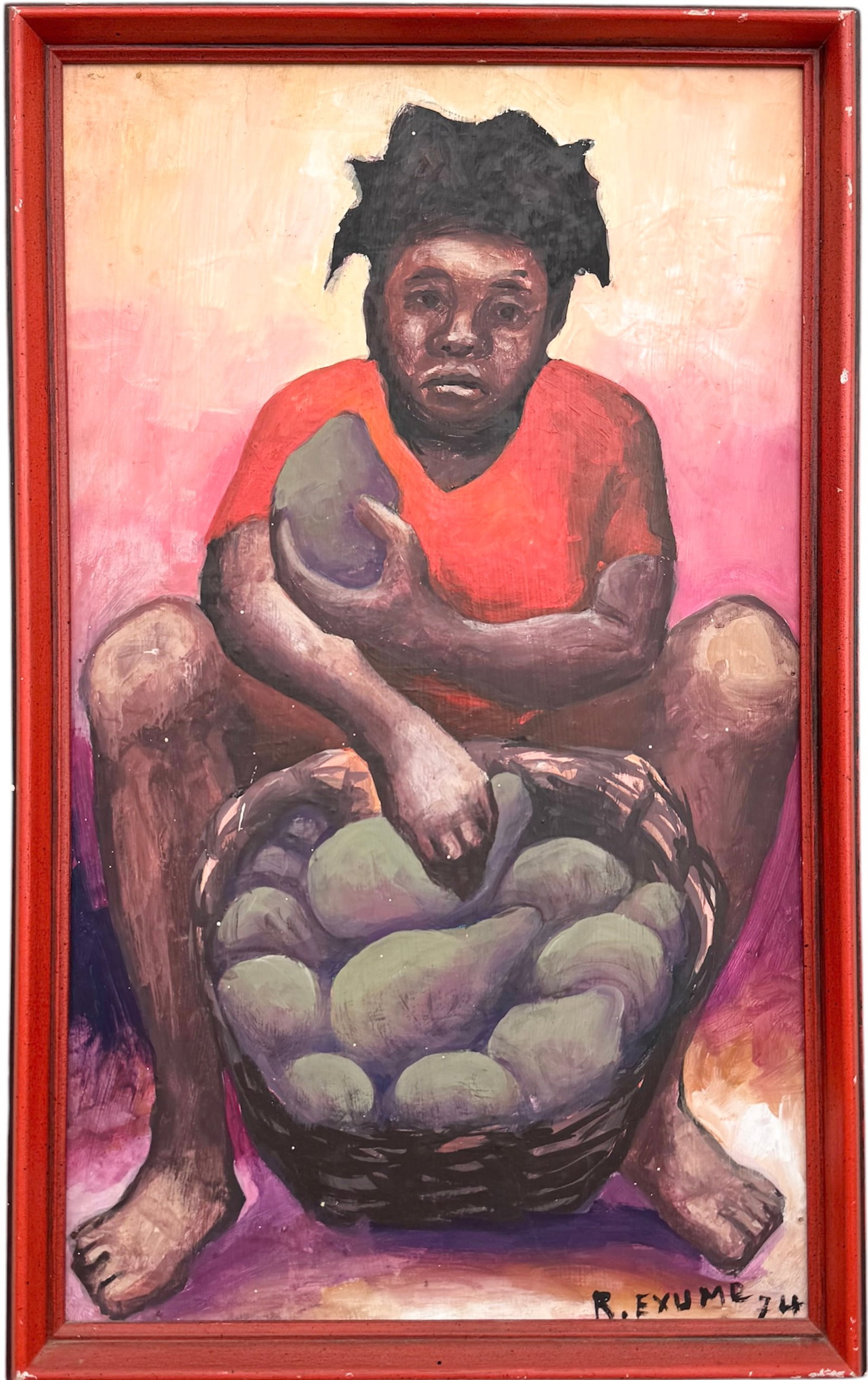 Rene Exume (Haitian, 1929-2016) Mid-Century Signed Oil Painting Portrait 1974: Oil painting 18 3/4 x 11 3/4 in.