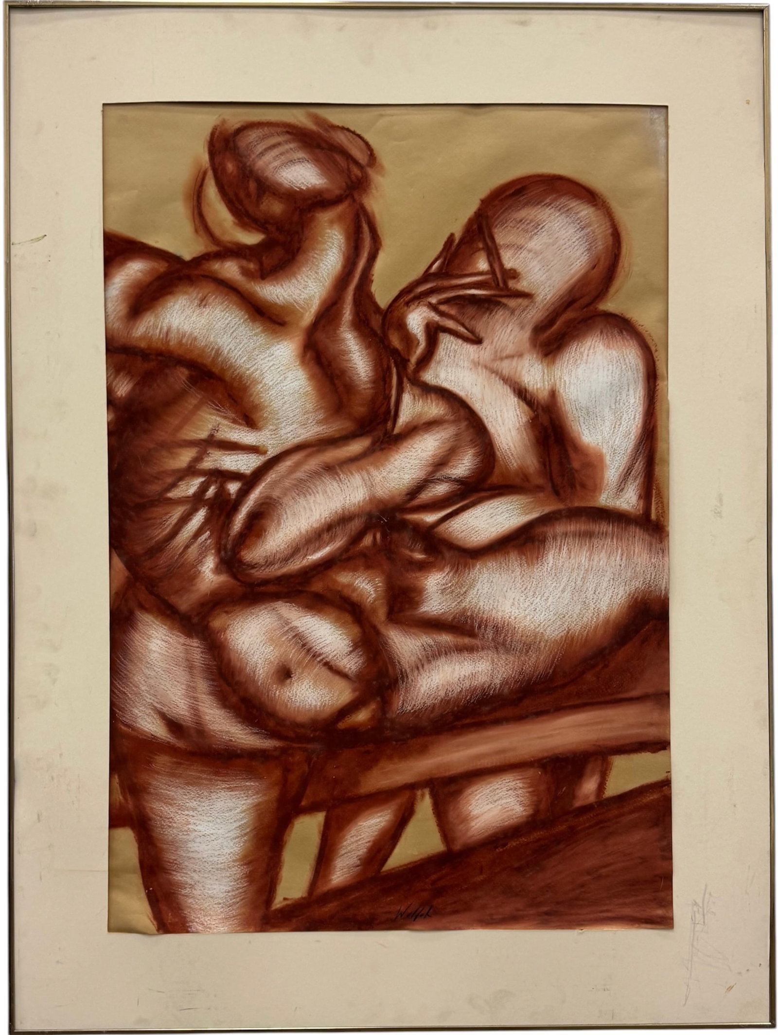 Mid-Century Expressionist Figurative Study –Signed Charcoal Drawing: Charcoal on paper 32 x 21 1/2 in, 40 x 29 1/2 in