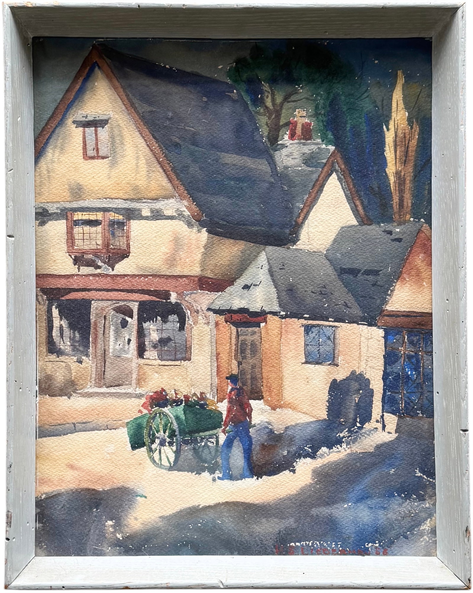 HS LIEBERMAN (20th c, European) Watercolor Street Scene: Watercolor on paper 18 x 14 in (framed)
