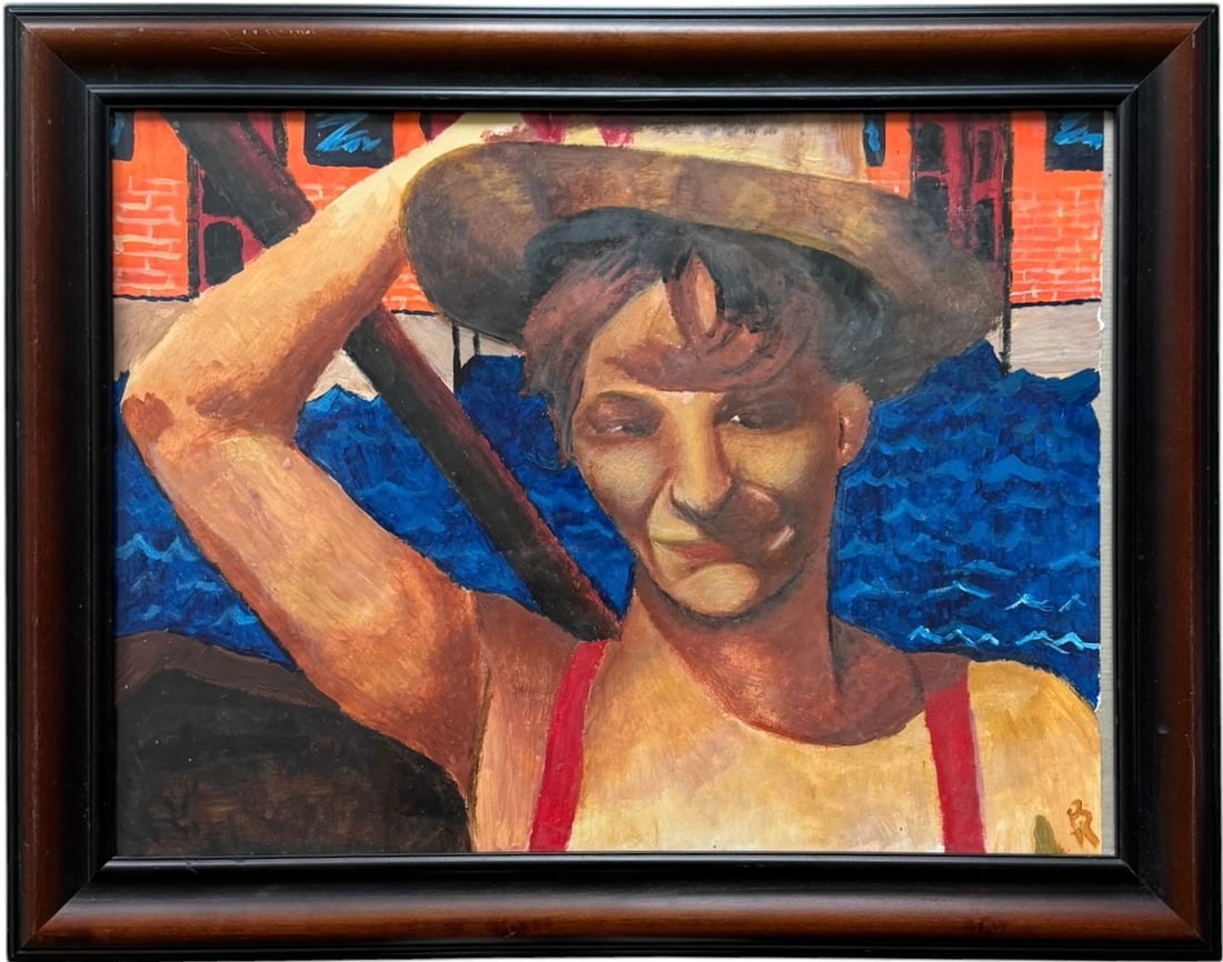 American Modernist Portrait Of A Man In A Hat, Signed With Monogram (1 of 4)