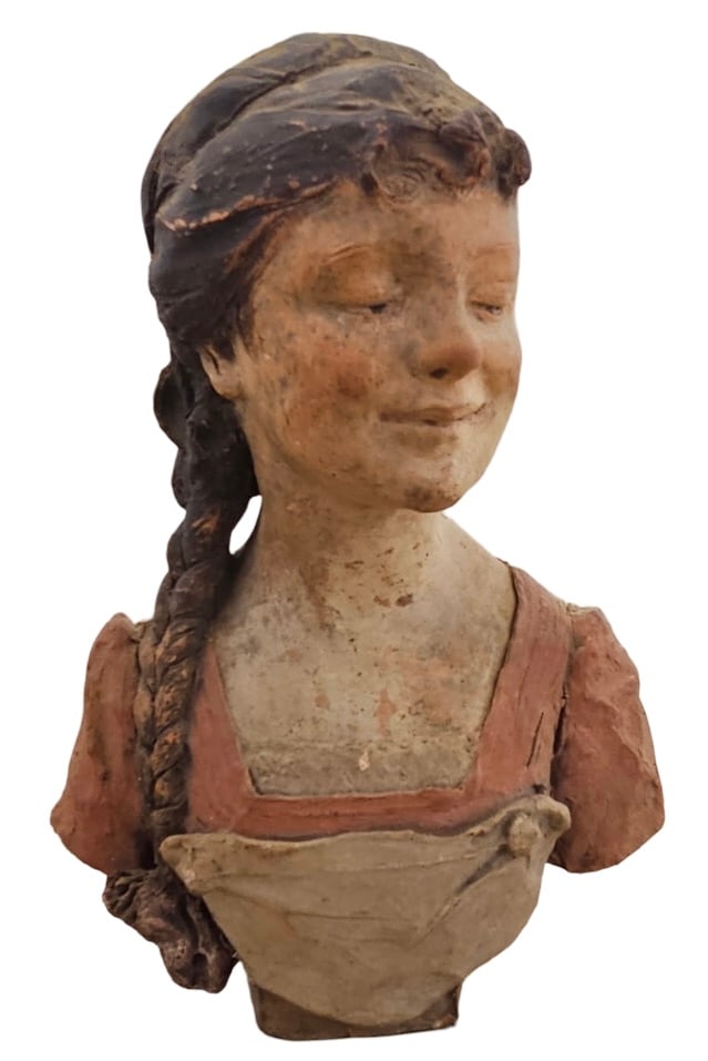 GOLDSCHEIDER 19th C. Austrian Vienna Polychrome Terracotta Bust Of A Young Woman (1 of 5)