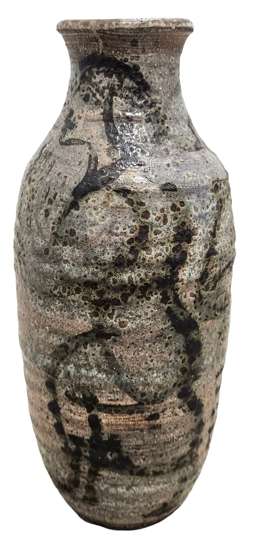 Mid Century Modern Studio Pottery Abstract Vase Signed & Dated 1949: 11 x 4 1/2 in