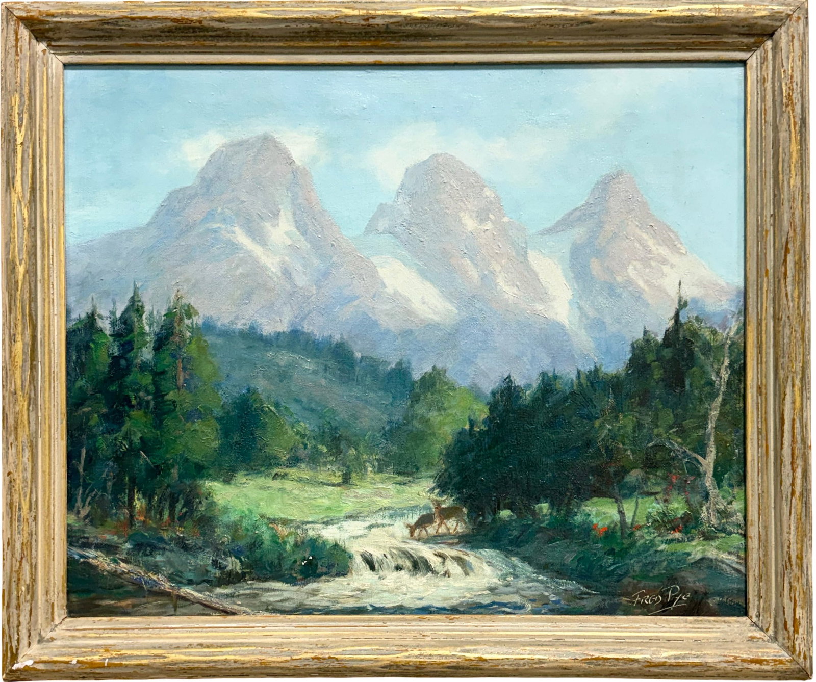 FRED PYE (1882-1964, English) Three Sisters Canadian Rockies: Oil painting on canvas 22 x 18 in, 25 1/2 x 21 1/2 in (framed)