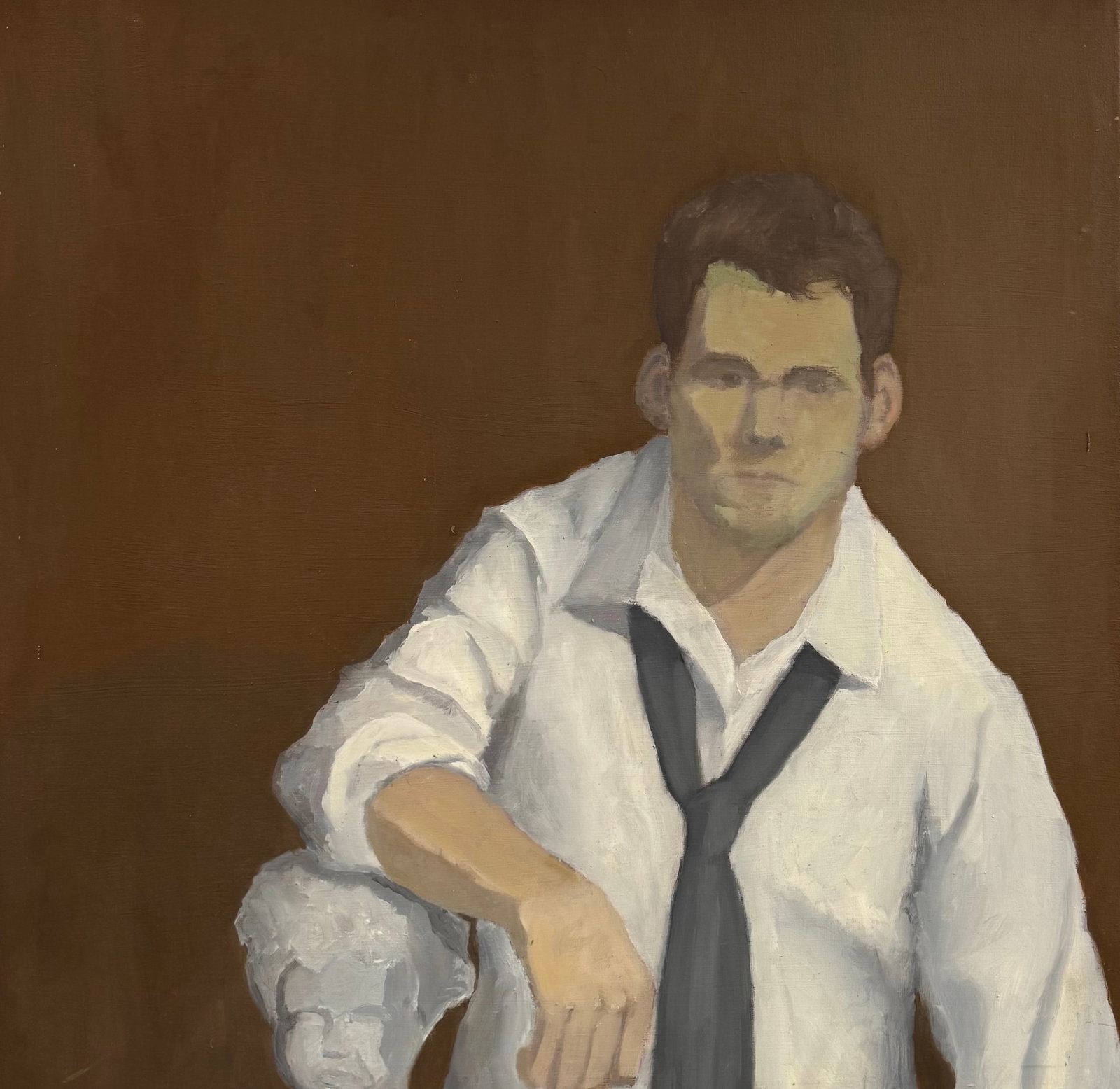Modernist Portrait Of A Man With A Tie Oil On Canvas: Oil painting on canvas 32 x 32 in