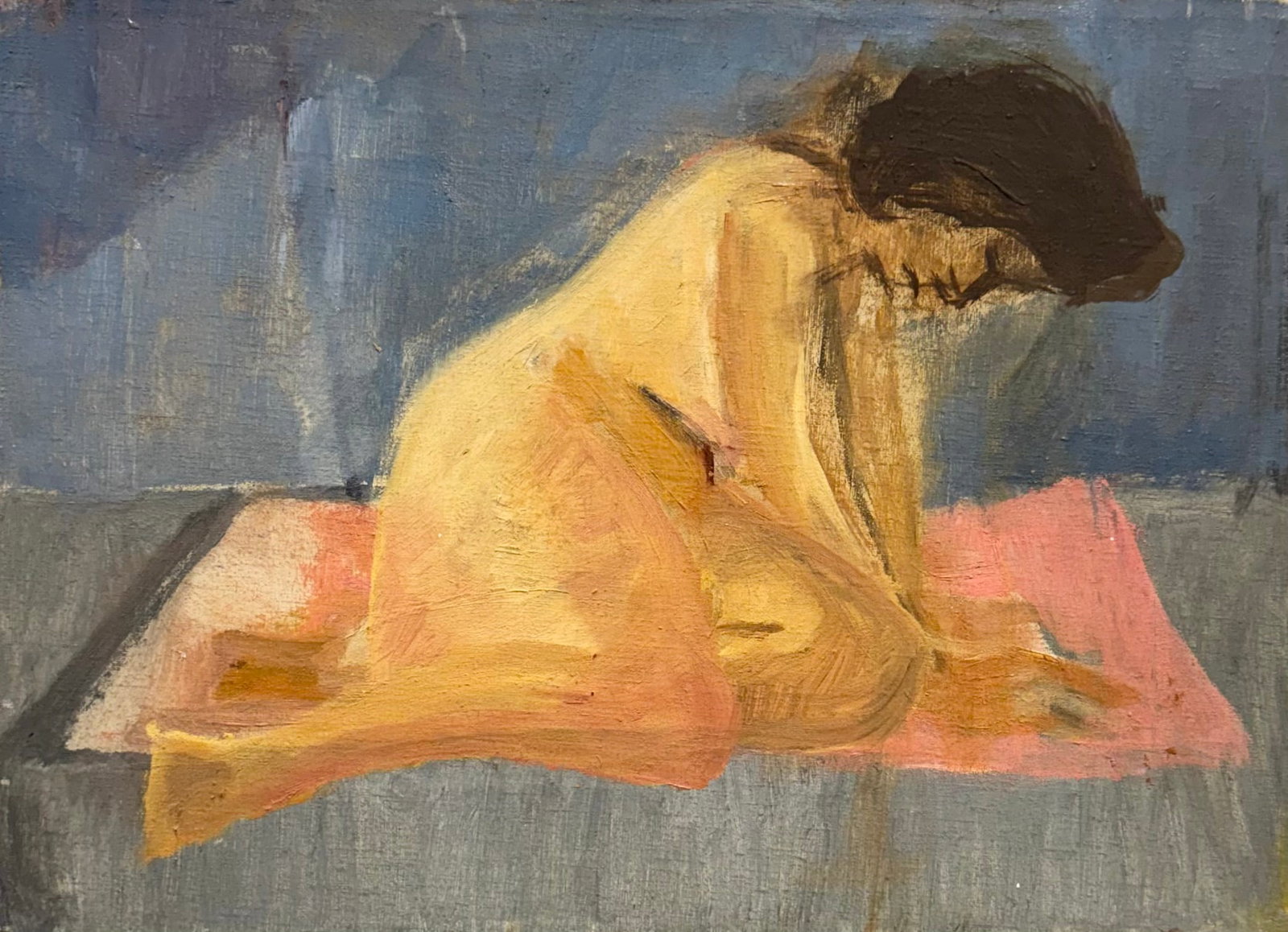 Mid-Century American Expressionist Female Nude Oil Painting: Oil painting on canvas 14 x 10 in