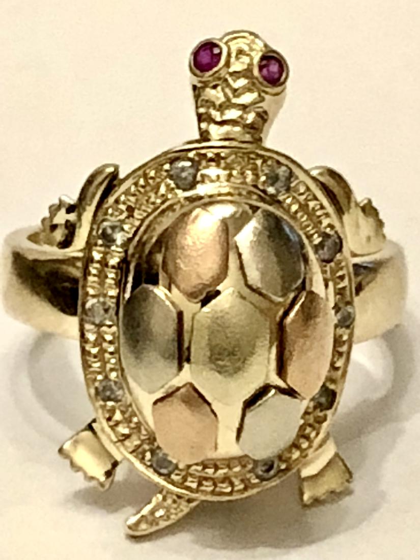 RARE 14K GOLD DANGLING/MOVING TURTLE COCKTAIL RING. (1 of 4)