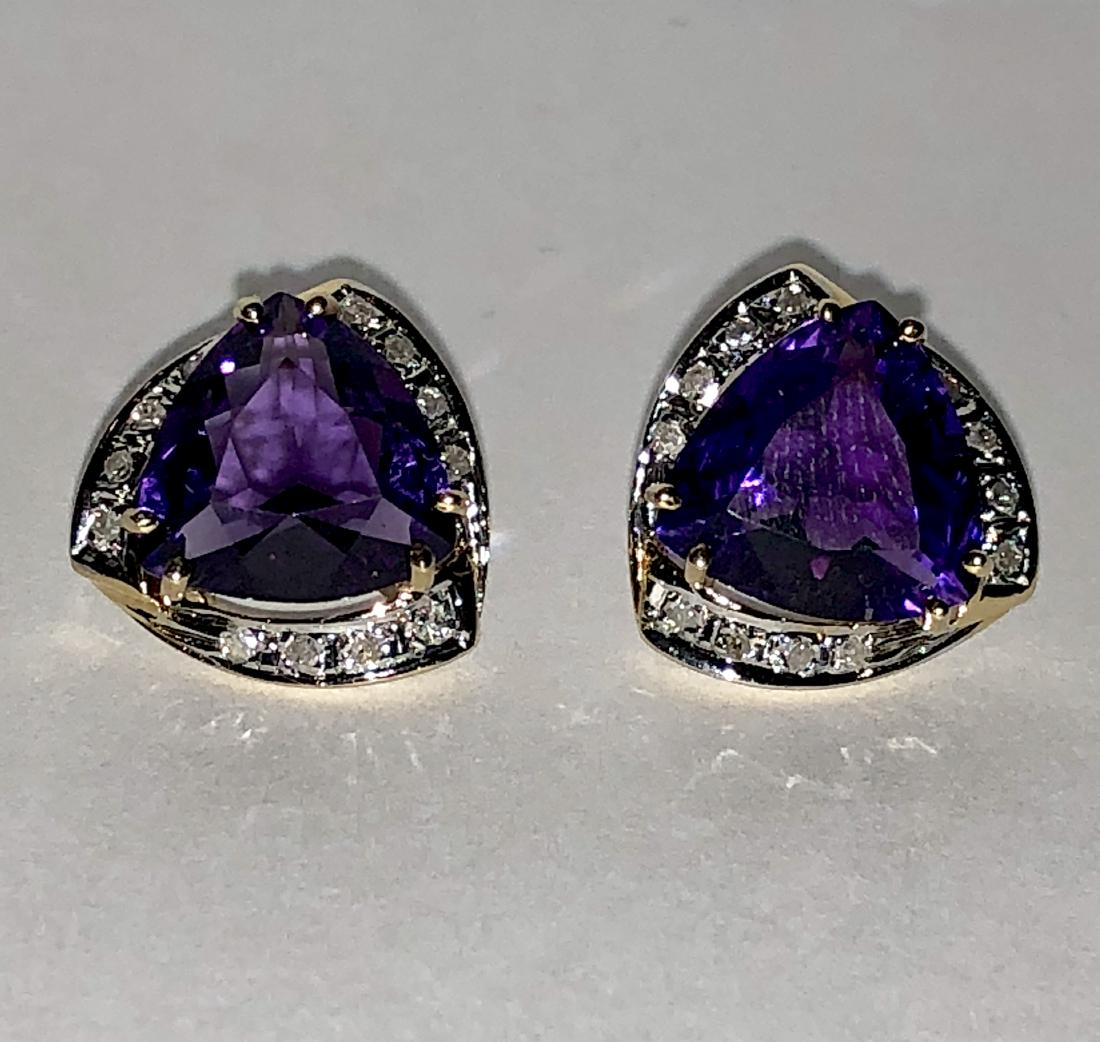 14K GOLD 5.25 TCW TRILLION AMETHYST & DIAMONDS STUDS. (1 of 4)