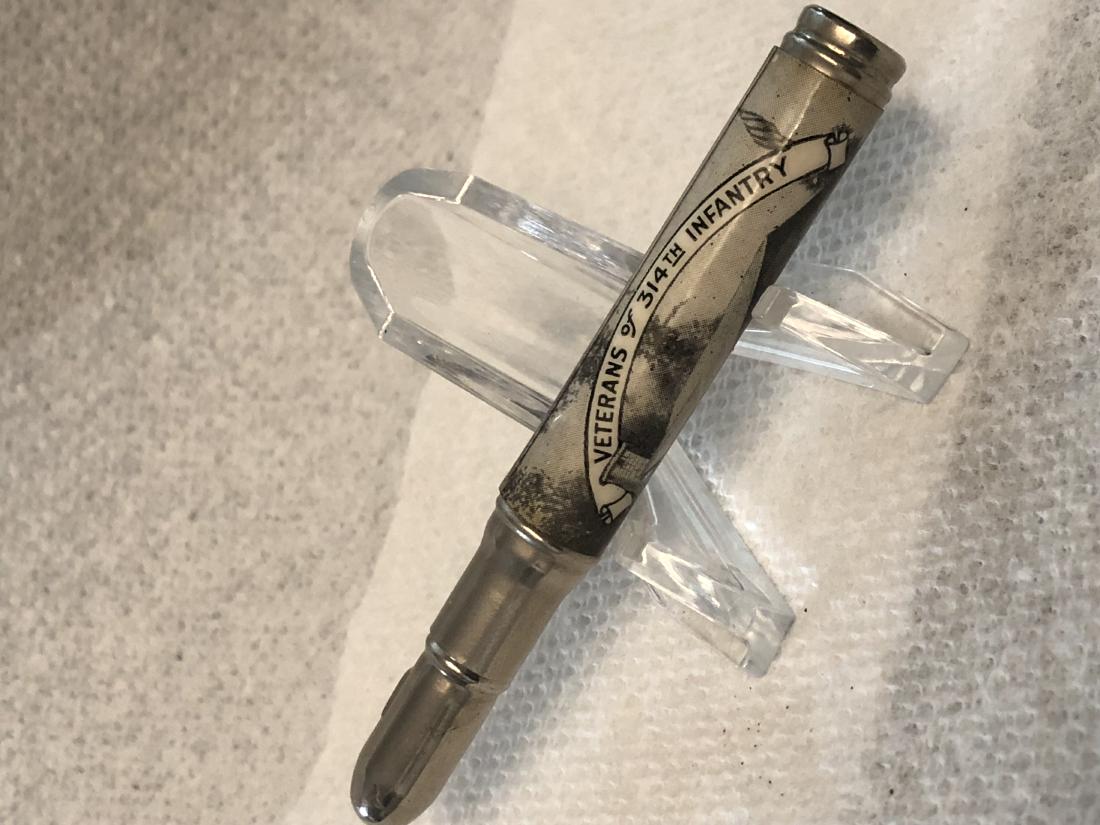 WW2 VETERANS OF 314TH INFANTRY SHELL CASED PENCIL CASE.: WW2 VETERANS OF 314TH INFANTRY SHELL CASED PENCIL CASE.