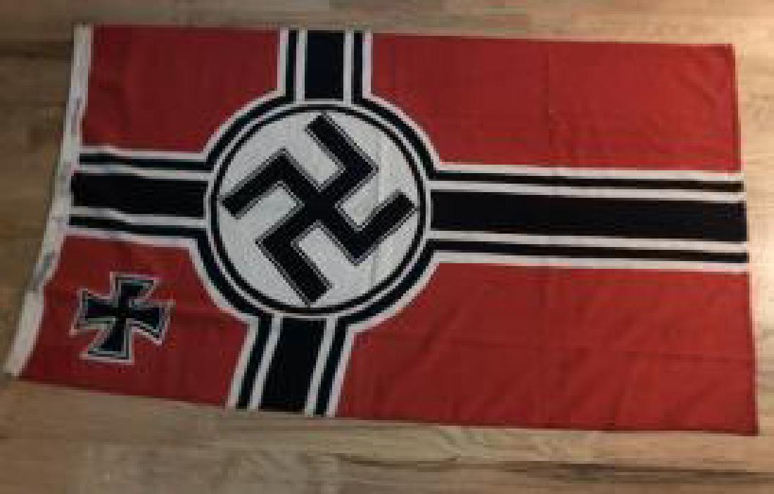 RARE WW2 GERMAN KREIGSMARINE IRON CROSS FLAG: RARE WW2 GERMAN KREIGSMARINE IRON CROSS FLAG. IT IS IN MINT OVERALL SHAPE AND CONDITION. FLAG IS MARKED PLUTZAR AND BRULL KG. BIELITZ O/S. THE DIMENSIONS ARE 100" X 170". A GREAT ADDITION TO YOUR COLL