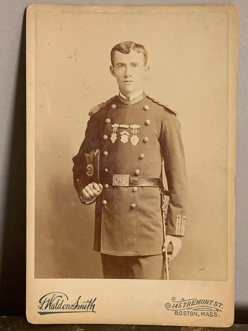 POST CIVIL WAR SOLDIERS PHOTO WITH KEPI, MEDALS, AND: POST CIVIL WAR SOLDIERS PHOTO WITH KEPI, MEDALS, AND SWORD. A GREAT ADDITION TO YOUR COLLECTION.