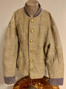 RARE CONFEDERATE CIVIL WAR HOMESPUN INFANTRY SHELL COAT: CONFEDERATE CIVIL WAR HOMESPUN INFANTRY SHELL COAT. MADE OF HOMESPUN MATERIAL. ALL HAND STITCHED AND HAND-MADE. SHOWS A LOT OF HISTORY. HAS A BEAUTIFUL OVERALL PATINA. INFANTRY I BUTTONS. THIS IS A RA