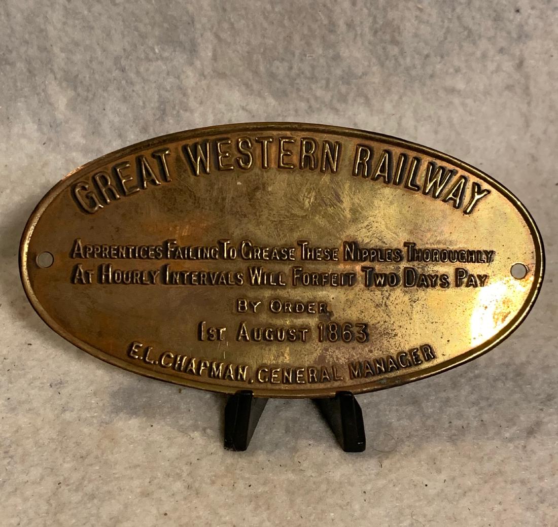 SCARCE CIVIL WAR 1863 GREAT WESTERN RAILWAY PLAQUE: SCARCE CIVIL WAR 1863 GREAT WESTERN RAILWAY PLAQUE. IN EXCELLENT SHAPE AND OVERALL CONDITION. A RARE FIND.