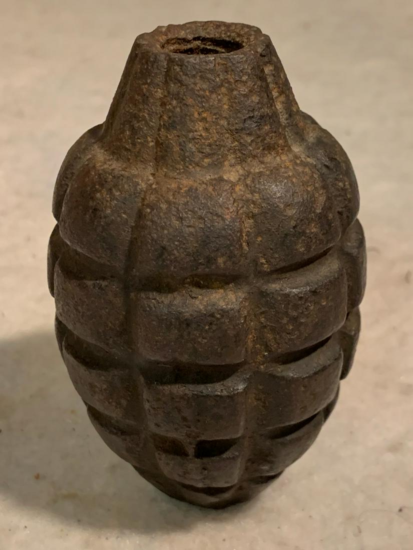 U.S. WW2 MK 2 CAST IRON PINEAPPLE GRENADE SHELL: FOR YOUR CONSIDERATION IS THIS U.S. WW2 MK 2 CAST IRON PINEAPPLE GRENADE SHELL. THIS IS AN ORIGINAL FIND. THE MK 2 DEFENSIVE HAND GRENADE IS A FRAGMENTATION HAND GRENADE (SOMETIMES WRITTEN MK !!0 USED
