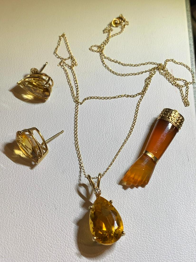 LOT OF 14K GOLD AMBER/CITRINE PENDANTS & EARRINGS (1 of 3)