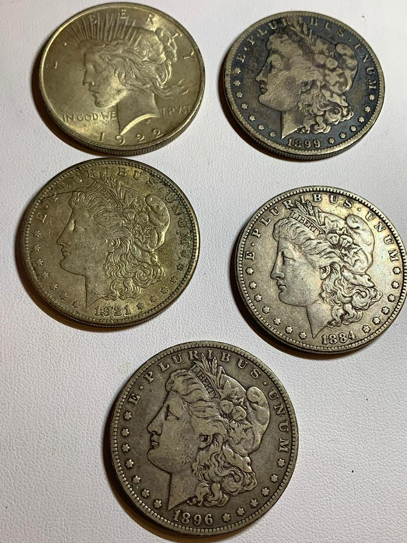 LOT OF (5) U.S. SILVER DOLLARS - MORGAN, PEACE (1 of 7)