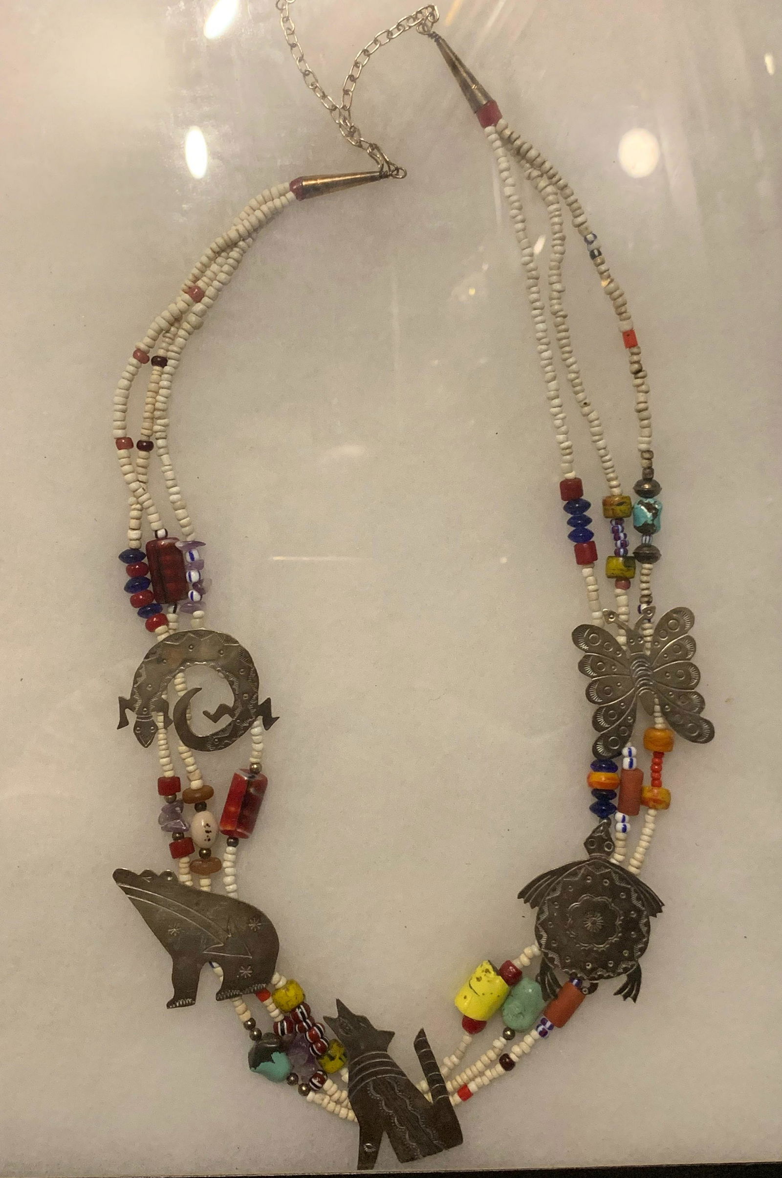 ANTIQUE NATIVE AMERICAN BEADED STERLING SILVER NECKLACE (1 of 5)