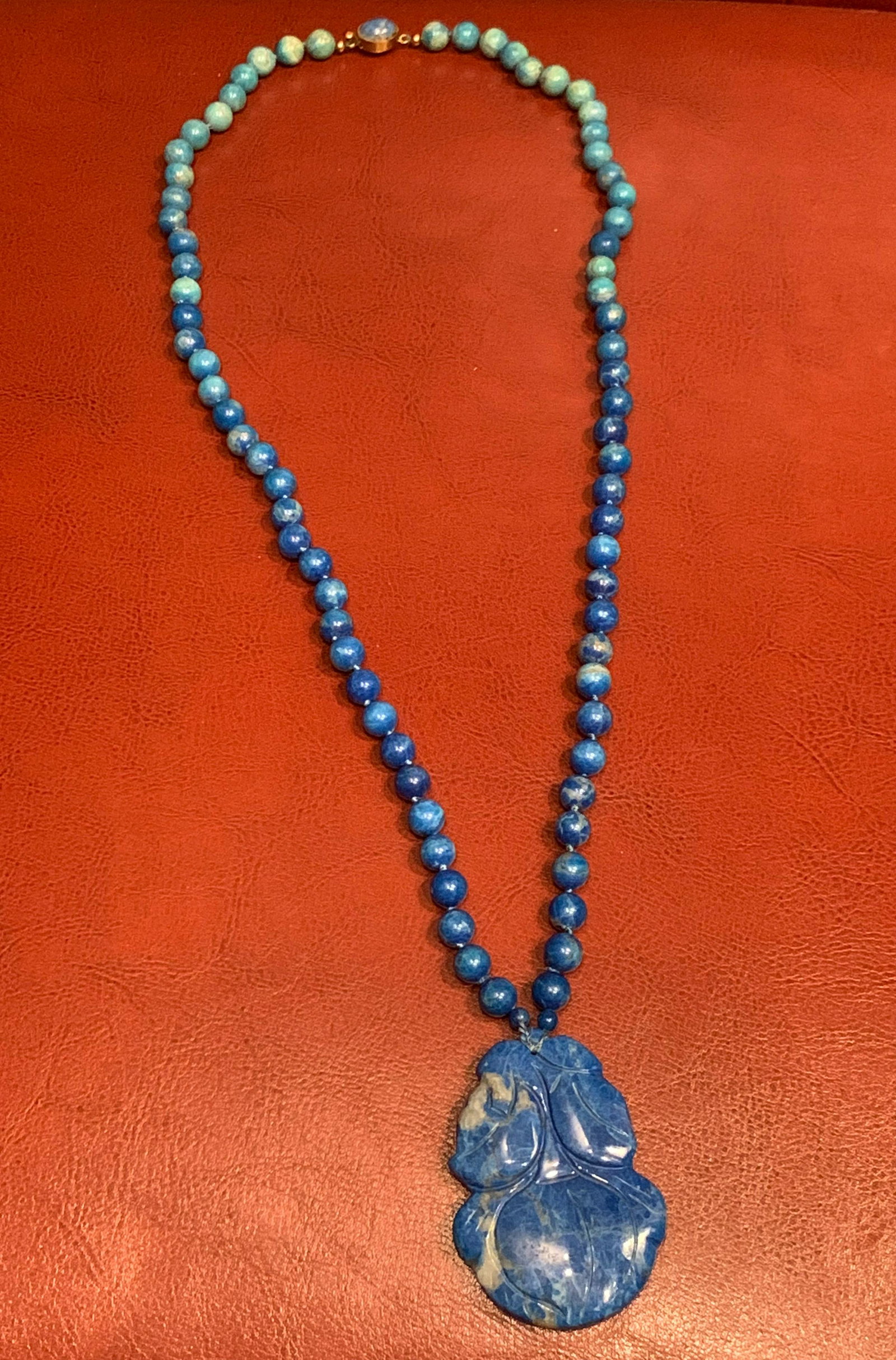 150+ TCW LAPIS LAZULI PENDANT AND BEATED GOLD CHAIN (1 of 5)
